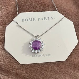 .925 Solid Sterling Silver Necklace Lab Created Lavender Ice Crystal